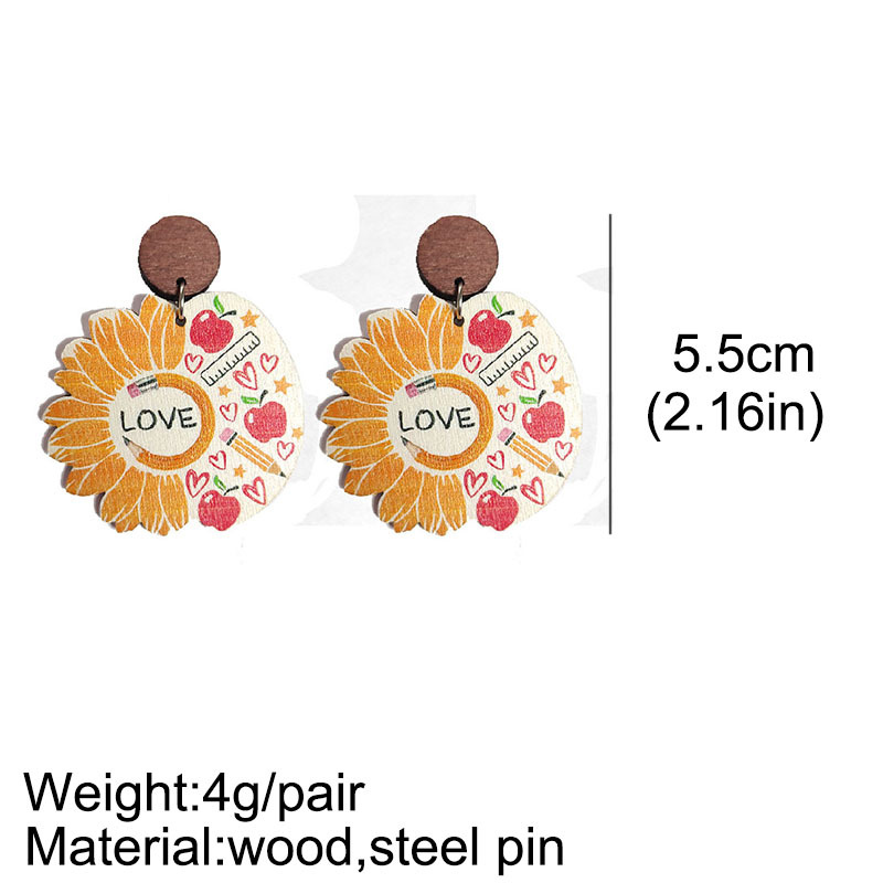 Love Sunflower Teacher Wooden Earrings