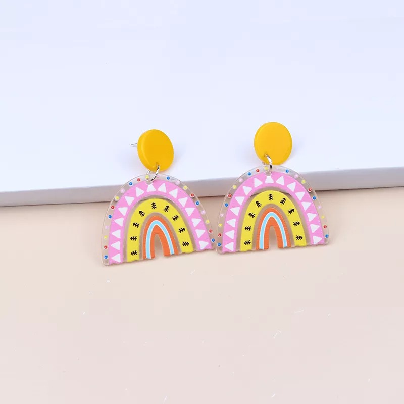 A Multi-colored U-shaped Rainbow Bar Earrings