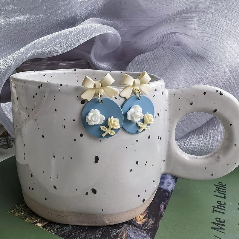 Blue Rose Clay  Earrings