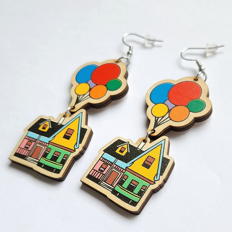 Balloons House Wooden Earrings