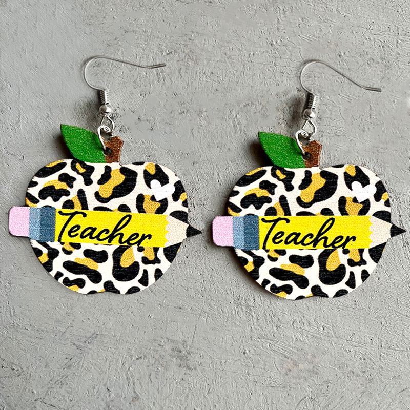 Leopard Print Apple Earrings