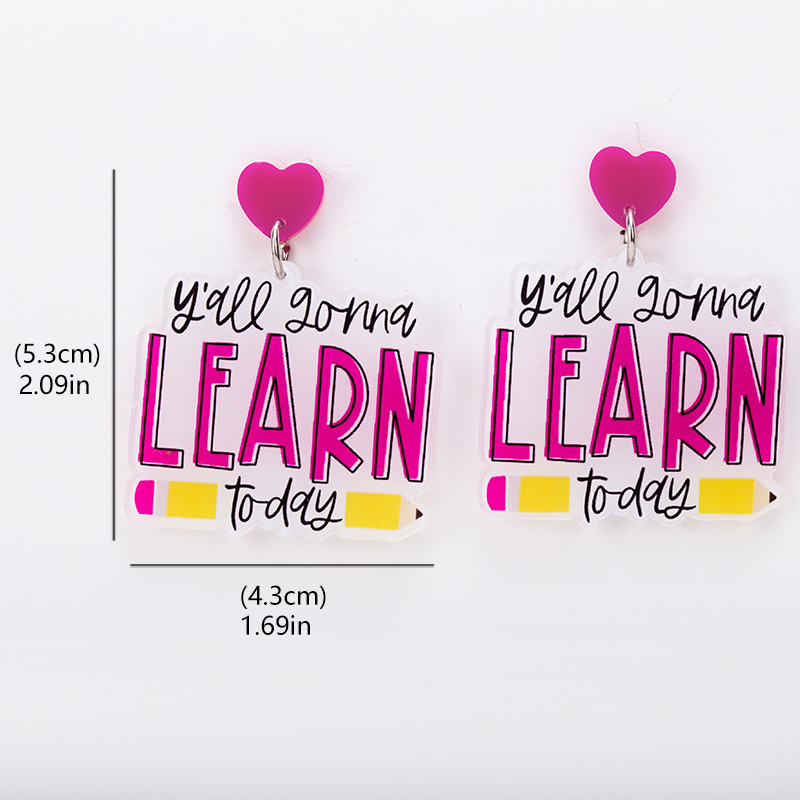 Pencil Heart Learn Acrylic  Earrings
