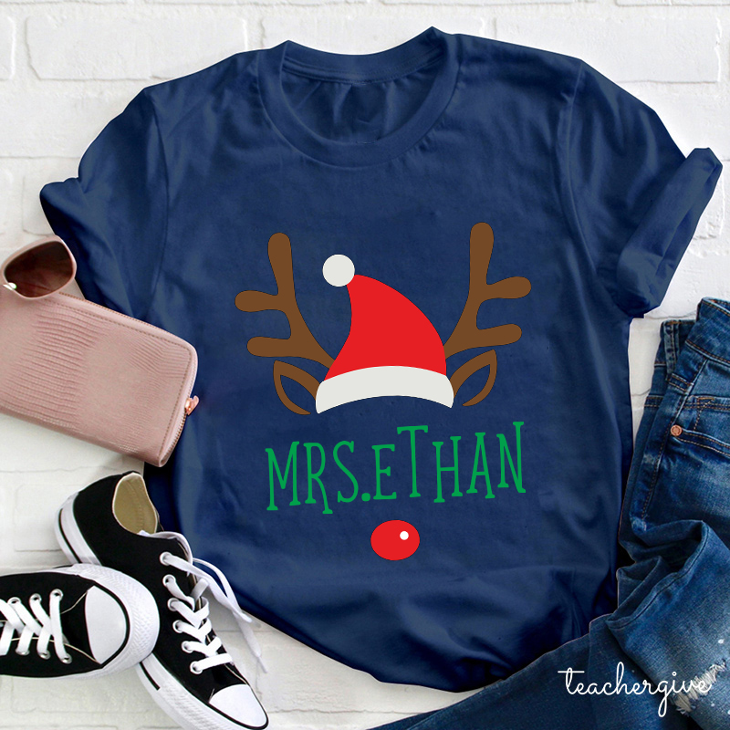 Personalized Christmas Reindeer Teacher T-Shirt