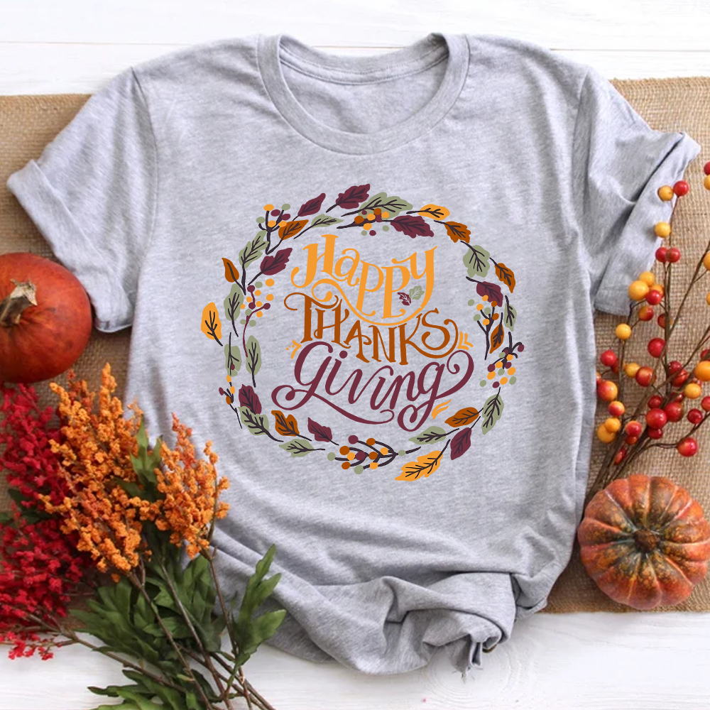 Wreath Happy Thanksgiving Teacher T-Shirt