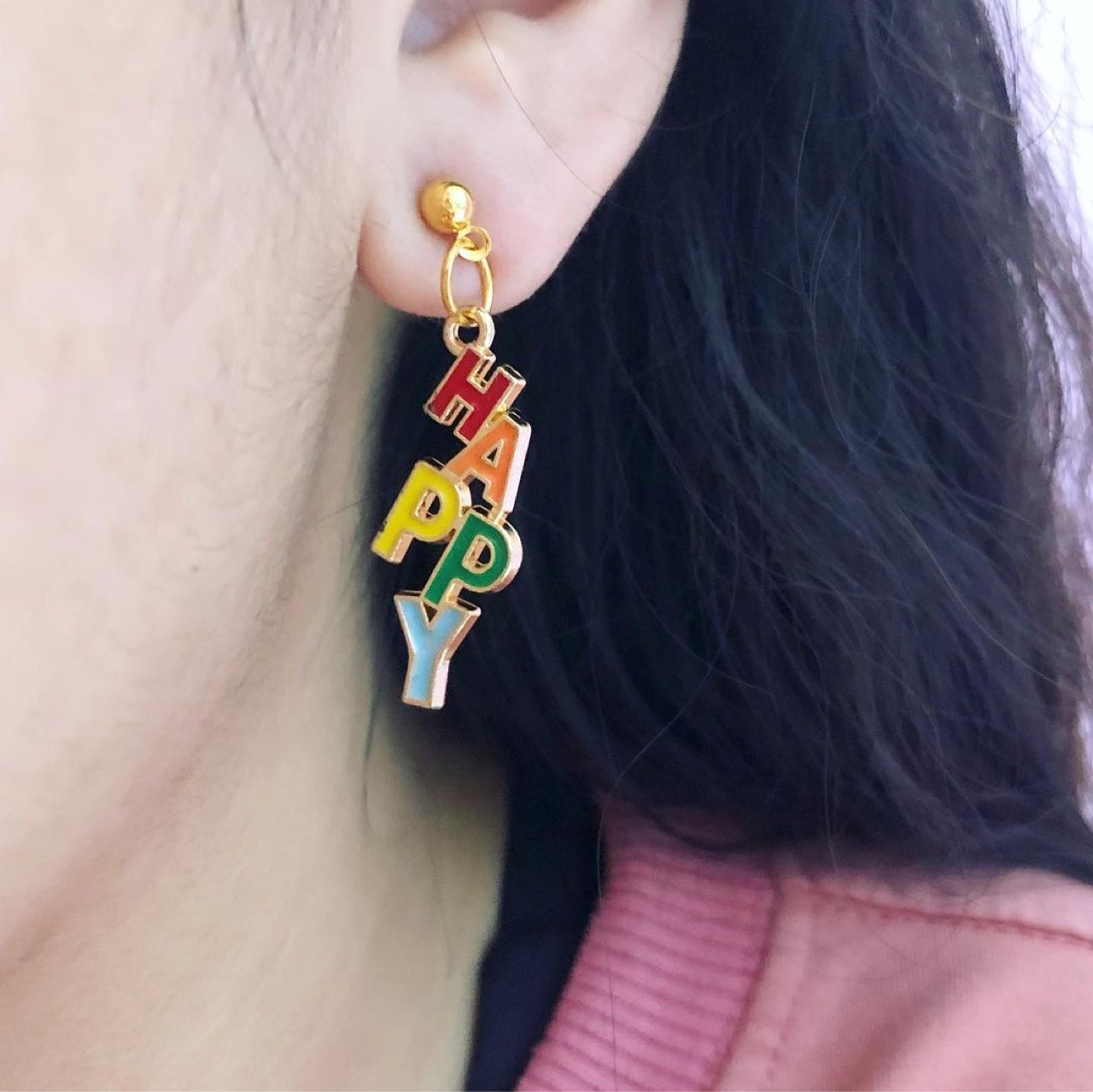 Happy Letter Metal Earrings