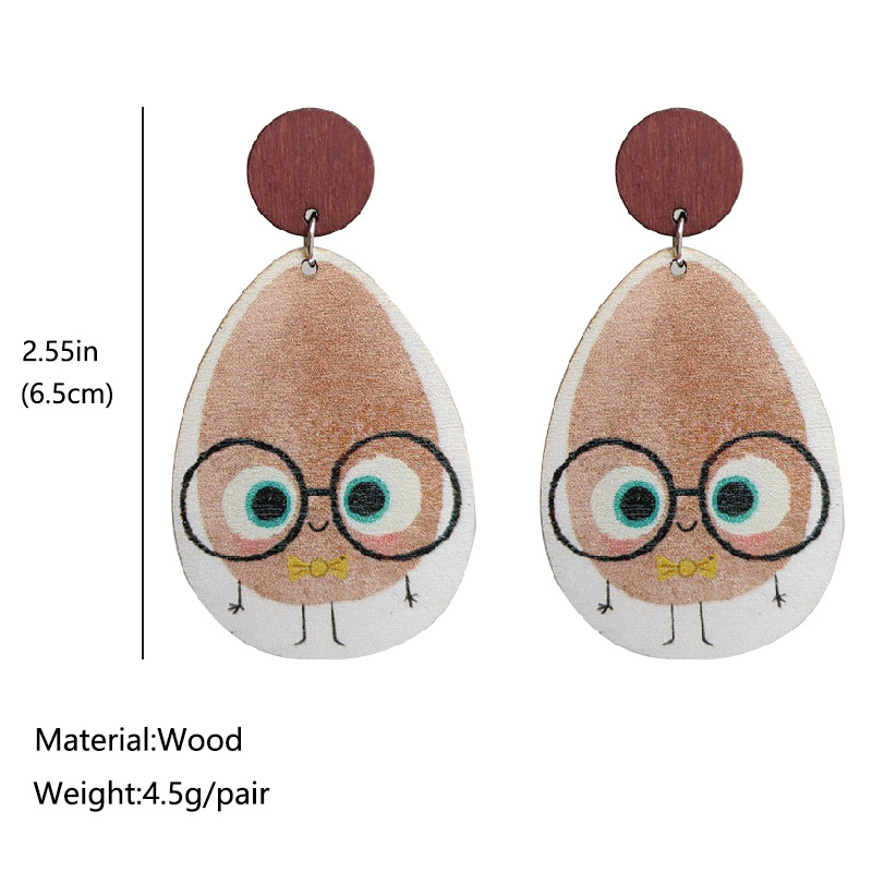 Cute Egg Wearing Glasses Wooden Earrings