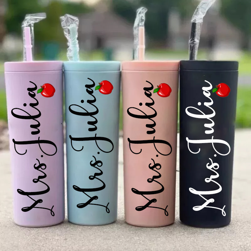 Personalized Teacher Name Apple Skinny Tumbler