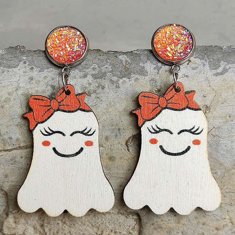 Bowknot Ghost Wooden Earrings
