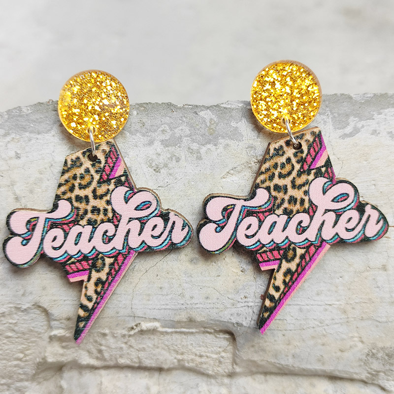 Lightning Leopard Pattern Teacher Wooden Earrings