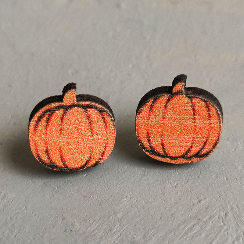 Big Pumpkin  Wooden Earrings