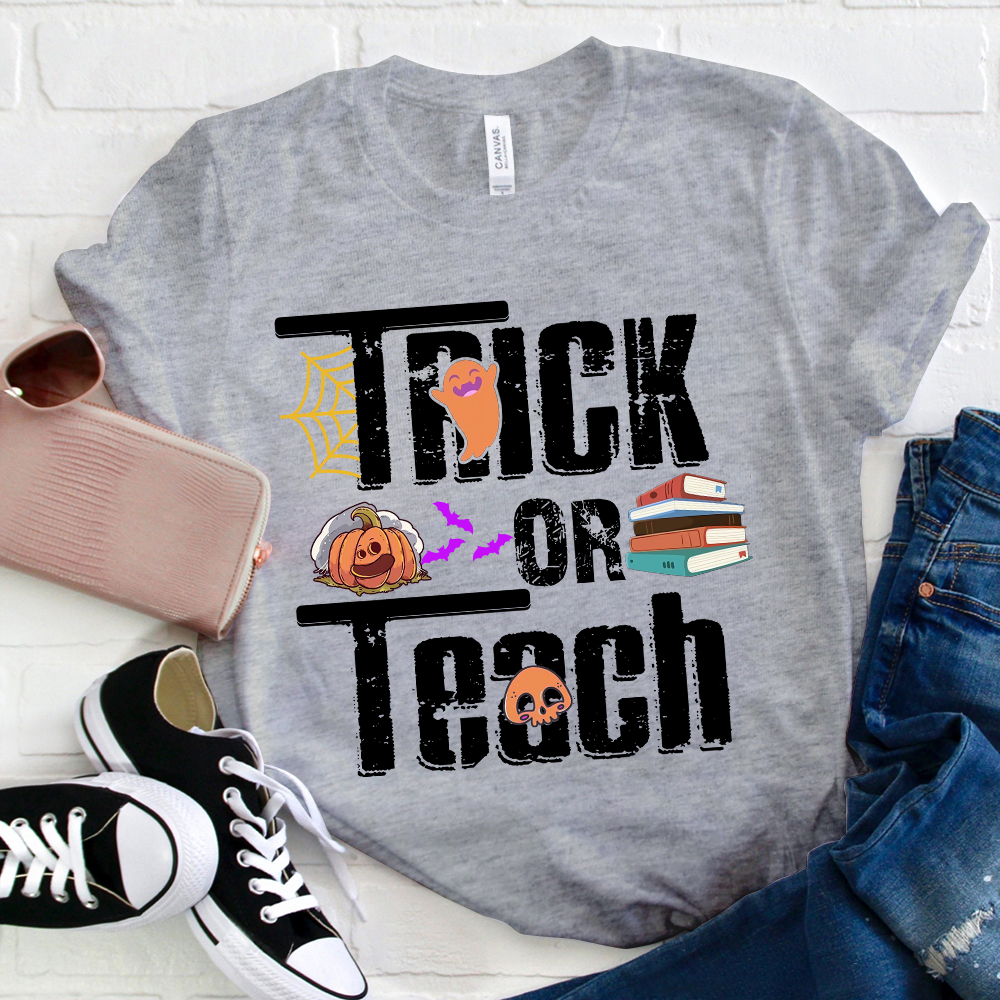 Trick Or Teach Funny Pumpkin Ghost T-Shirt