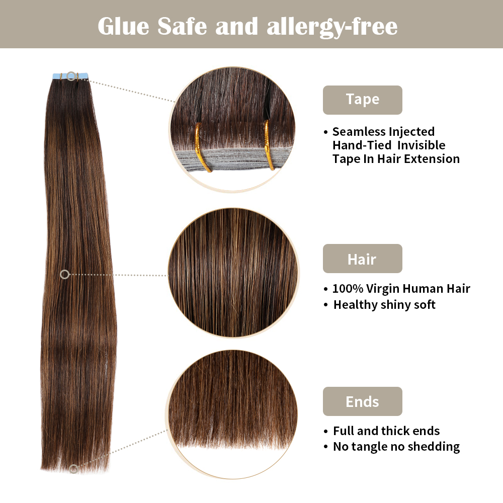 YILITE Seamless Injected HandTied Invisible Tape In Hair Extension 20