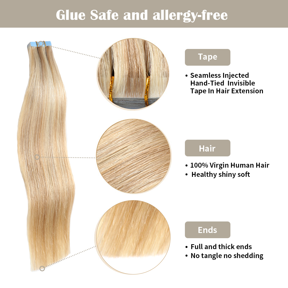 YILITE Seamless Injected Hand-Tied Tape In Hair Extension Remy Human ...