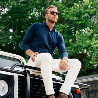 Bellagio Buttonless Long Sleeve Merino Polo Grey