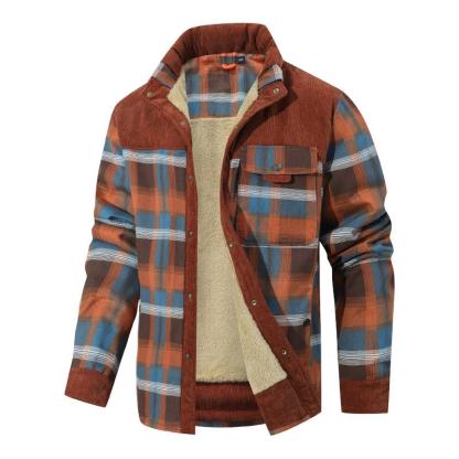 Men's Corduroy Plaid Sherpa Lined Flannel Shirt Jacket Fleece Coat