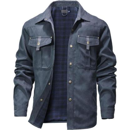 Men's Flannel Lined Shacket Jacket Plaid Brushed Lining Cowboy Western Twill Outdoor Shirt Jacket