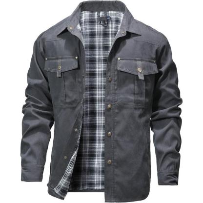 Men's Flannel Lined Shacket Jacket Plaid Brushed Lining Cowboy Western Twill Outdoor Shirt Jacket