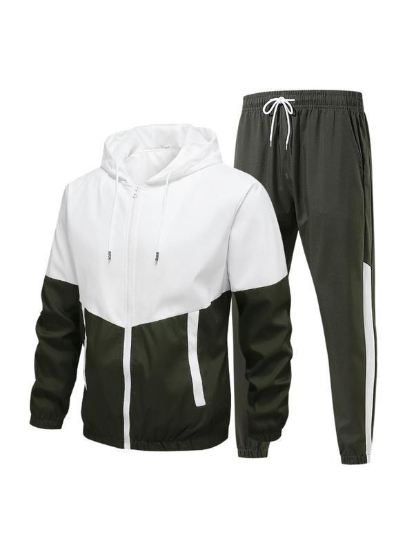 Patchwork jacket and casual sports pants two-piece set