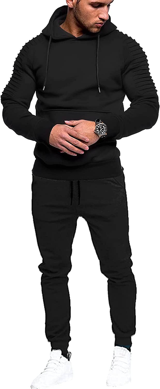 2 Piece Hoodie Jogging Athletic Suits (US Only) Sports Set Coofandy's Black S