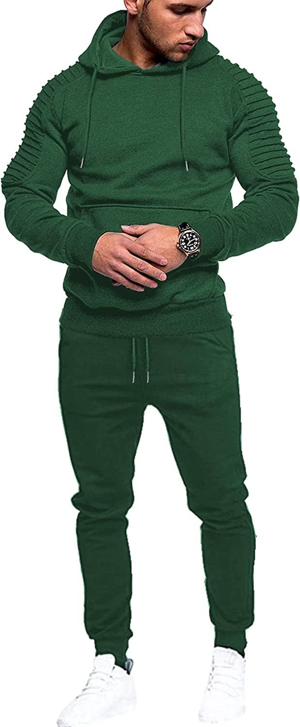 2 Piece Hoodie Jogging Athletic Suits (US Only) Sports Set Coofandy's Dark Green XL