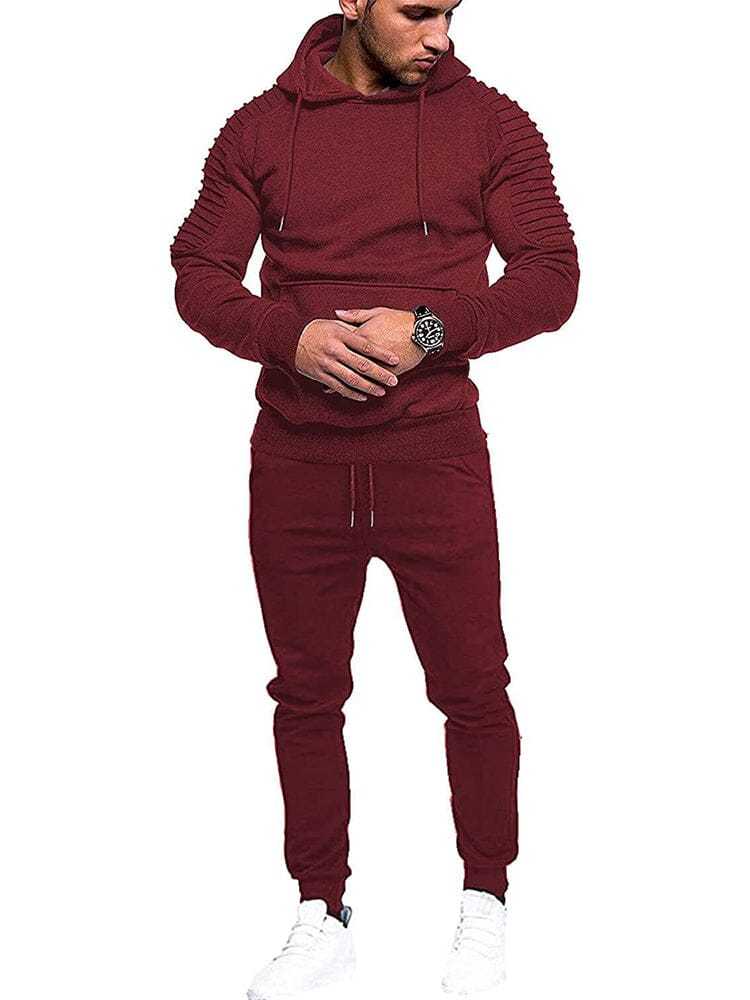 2 Piece Hoodie Jogging Athletic Suits (US Only) Sports Set Coofandy's Wine Red S