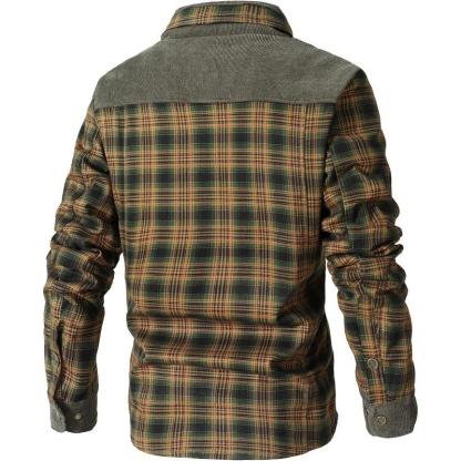 Men's Corduroy Plaid Sherpa Lined Flannel Shirt Jacket Fleece Coat