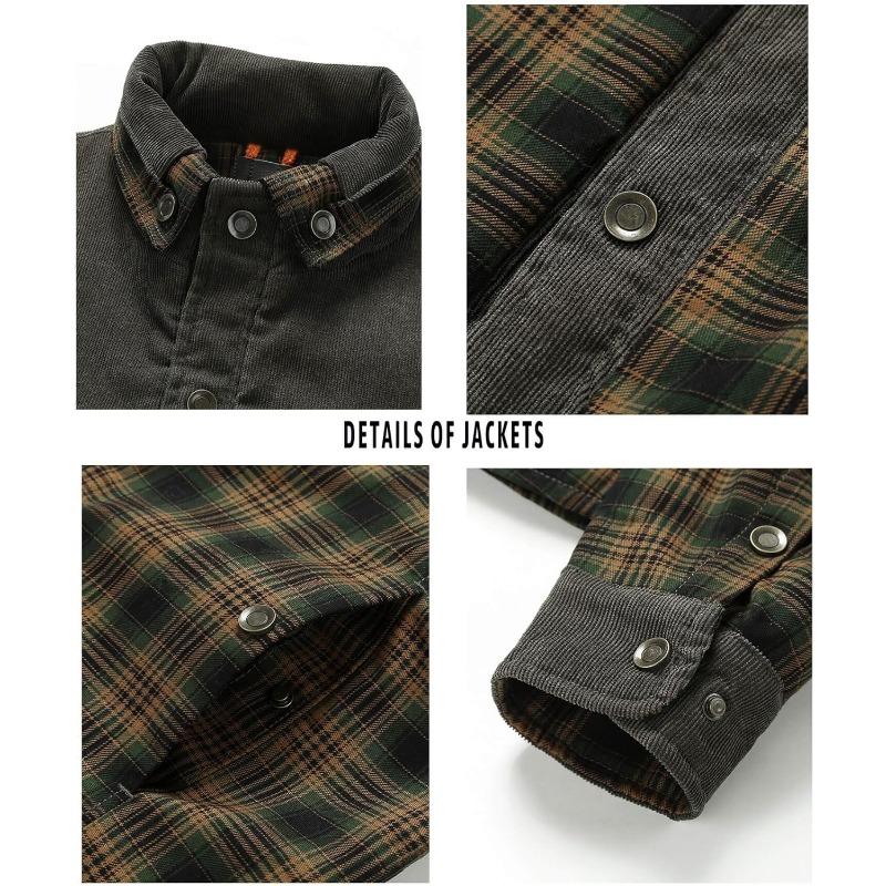 Men's Corduroy Plaid Sherpa Lined Flannel Shirt Jacket Fleece Coat