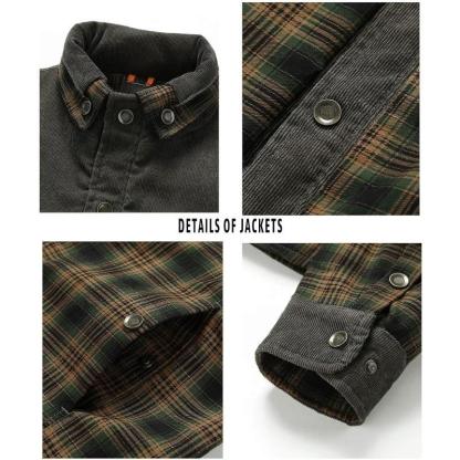 Men's Corduroy Plaid Sherpa Lined Flannel Shirt Jacket Fleece Coat
