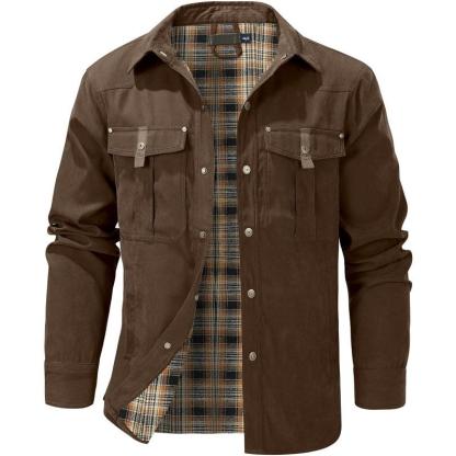 Men's Flannel Lined Shacket Jacket Plaid Brushed Lining Cowboy Western Twill Outdoor Shirt Jacket
