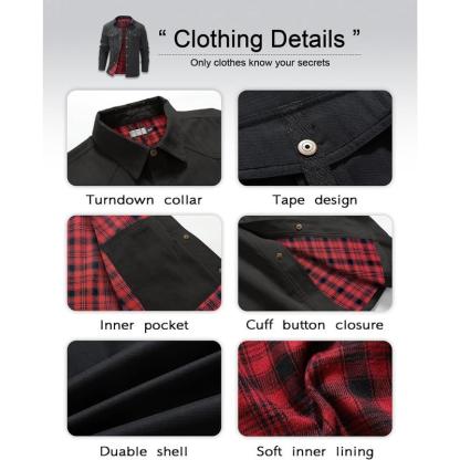 Men's Flannel Lined Shacket Jacket Plaid Brushed Lining Cowboy Western Twill Outdoor Shirt Jacket