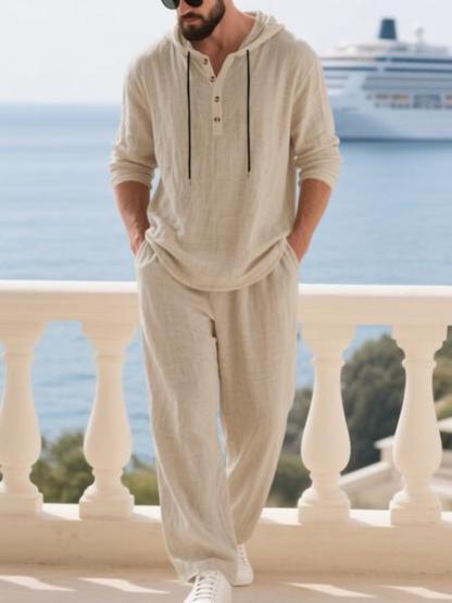 Men's Trendy Linen Hooded Two-Piece Set