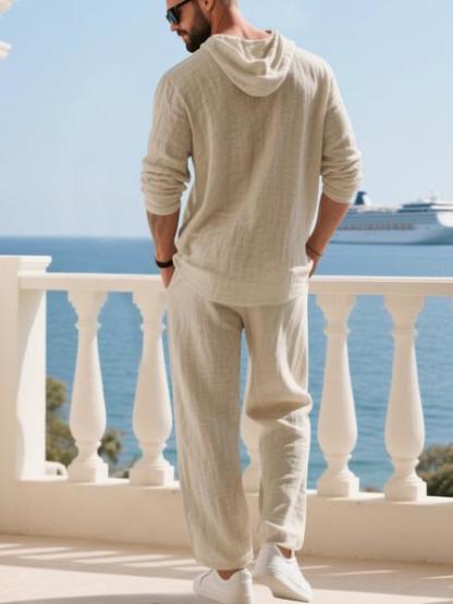 Men's Trendy Linen Hooded Two-Piece Set