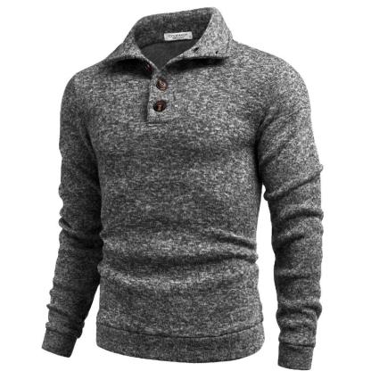 Men's Grey Fitted Long Sleeve Turtleneck Pullover Sweater
