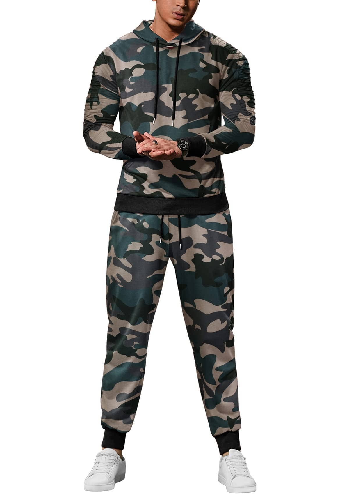 2 Piece Hoodie Jogging Athletic Suits (US Only) Sports Set Coofandy's Green Camo S