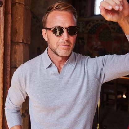 Bellagio Buttonless Long Sleeve Merino Polo Grey