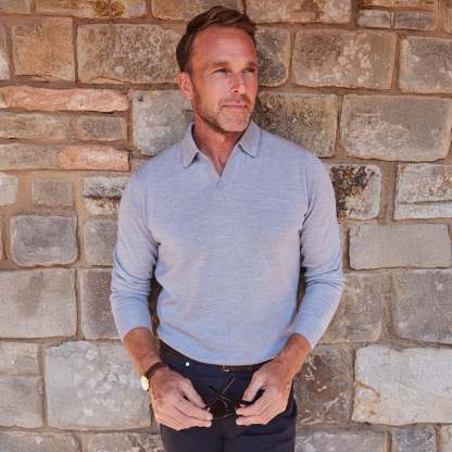 Bellagio Buttonless Long Sleeve Merino Polo Grey