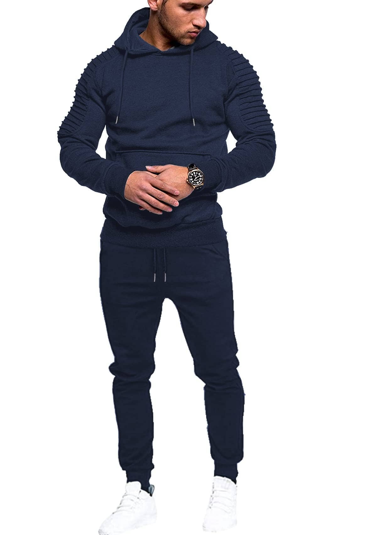 2 Piece Hoodie Jogging Athletic Suits (US Only) Sports Set Coofandy's Navy Blue S