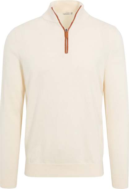 Cream with Brown Suede Trim Luxury Touch Cotton and Cashmere Quarter Zip Sweater