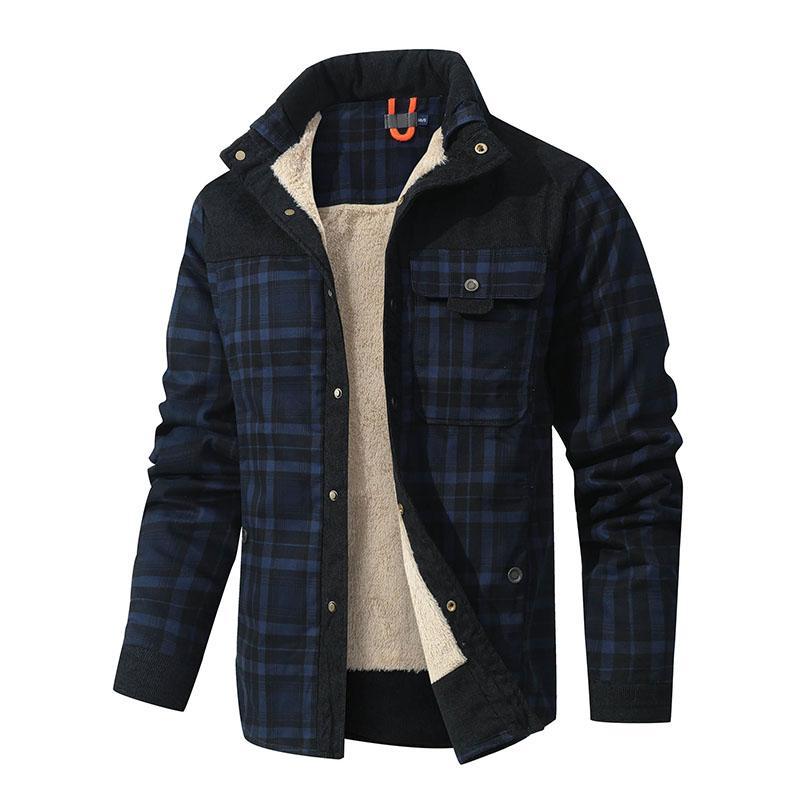 Men's Corduroy Plaid Sherpa Lined Flannel Shirt Jacket Fleece Coat