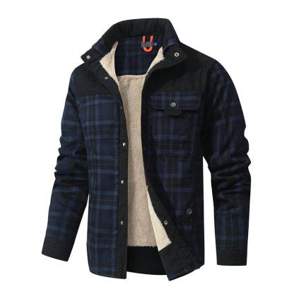 Men's Corduroy Plaid Sherpa Lined Flannel Shirt Jacket Fleece Coat