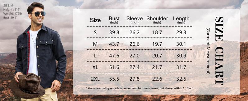 Men's Flannel Lined Shacket Jacket Plaid Brushed Lining Cowboy Western Twill Outdoor Shirt Jacket