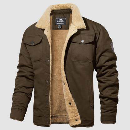Men's Lined Sherpa Jacket - Warm Multi Pocket Trucker Coat - MAGCOMSEN