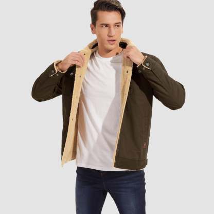 Men's Lined Sherpa Jacket - Warm Multi Pocket Trucker Coat - MAGCOMSEN