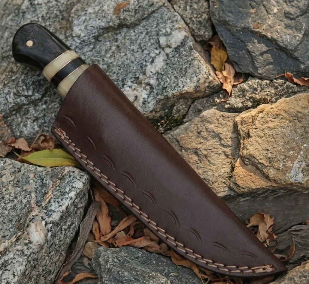 Ručne vyrobený medený damaškový lovecký nôž Bowie s puzdrom