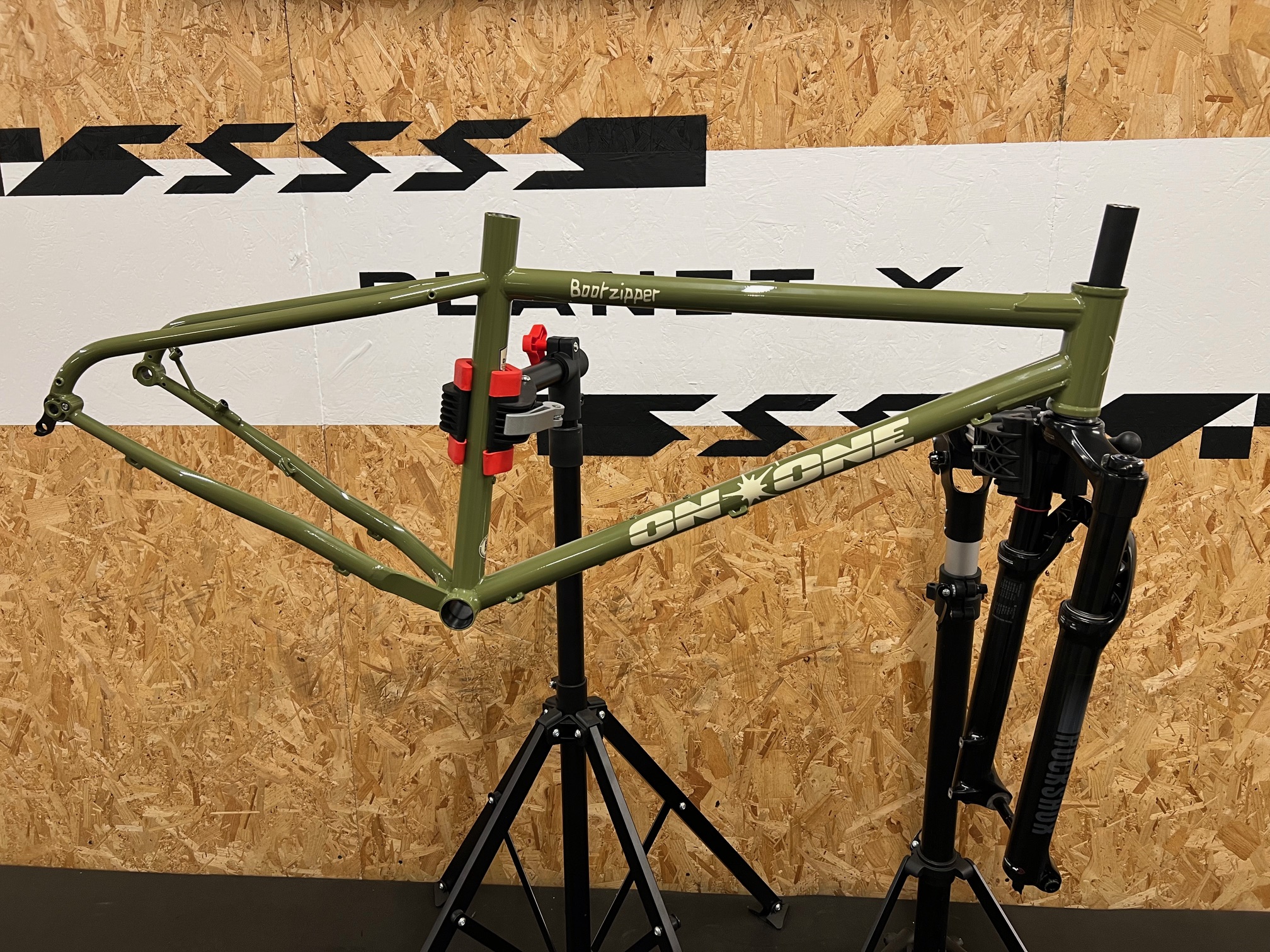 On One Bootzipper 29" Mountain Bike Frame + Rockshox 35 100 Travel Fork / Olive Green / Medium / Cosmetic Damage
