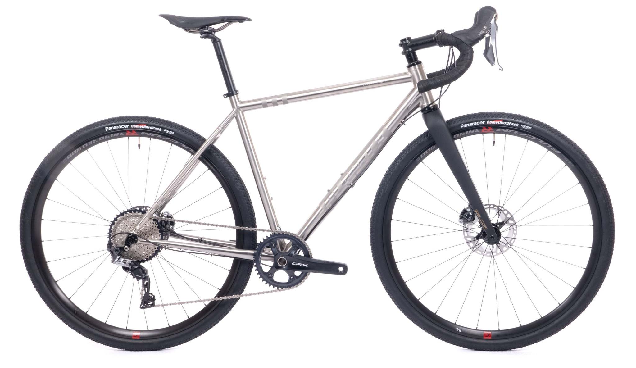 Planet X Tempest titanium road bike with disc brakes and SRAM Rival gorupset.
