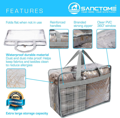 SANCTOME 60L Heavy Duty Waterproof PVC Clear Storage Bag