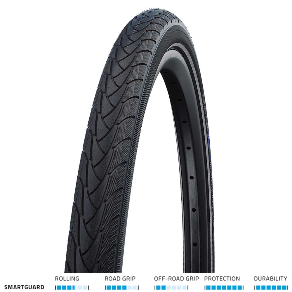 Schwalbe Marathon Plus SmartGuard Wired Tyre 700c 28mm Black With Reflective Strip Planet X