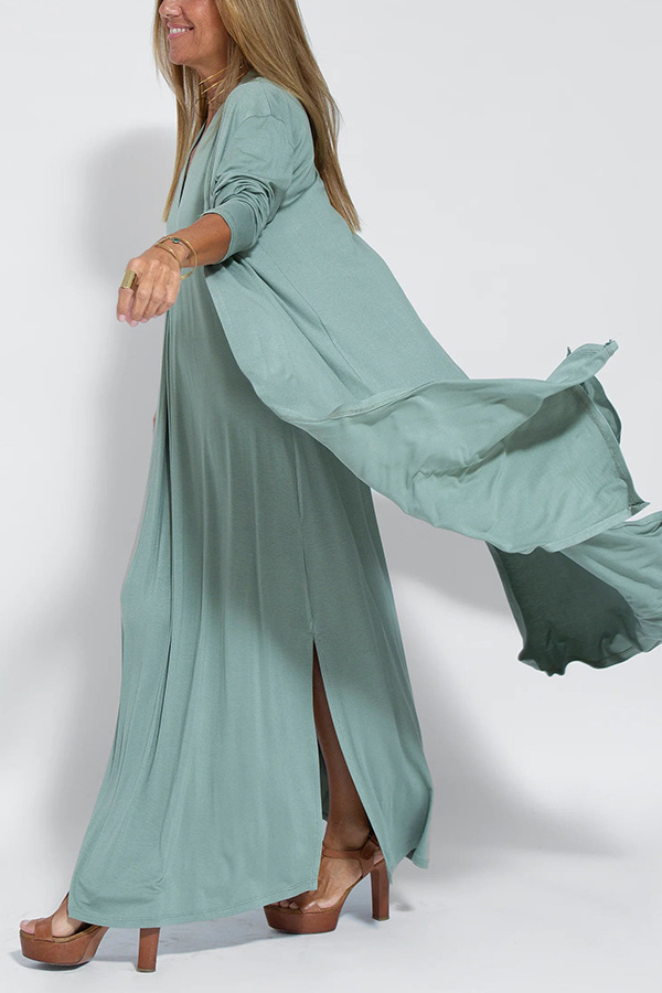 Elegant Is Eternal Knit Solid Color Sleeveless Slit Maxi Dress