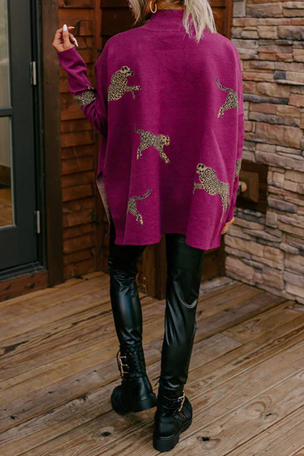 Cozy and Kind Leopard Slit Relaxed Sweatshirt 